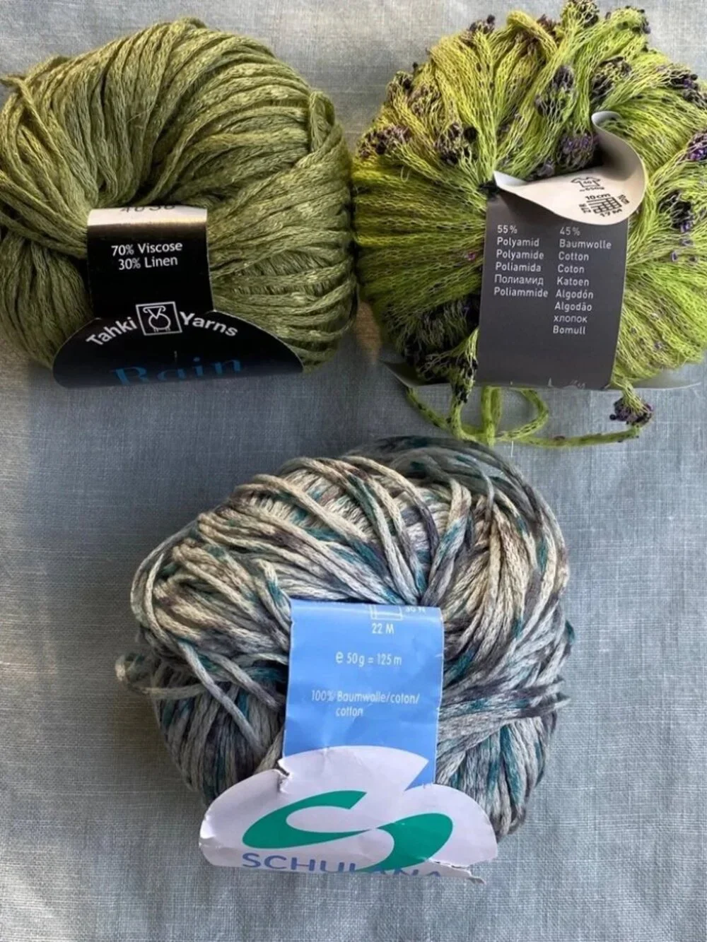 Lot of 11 blue green yarn skeins Merino wool cotton angora bamboo handspun